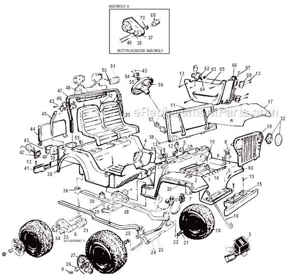 Page A Diagram and Parts List for 76247-9993  Power Wheels Ride-On Cars